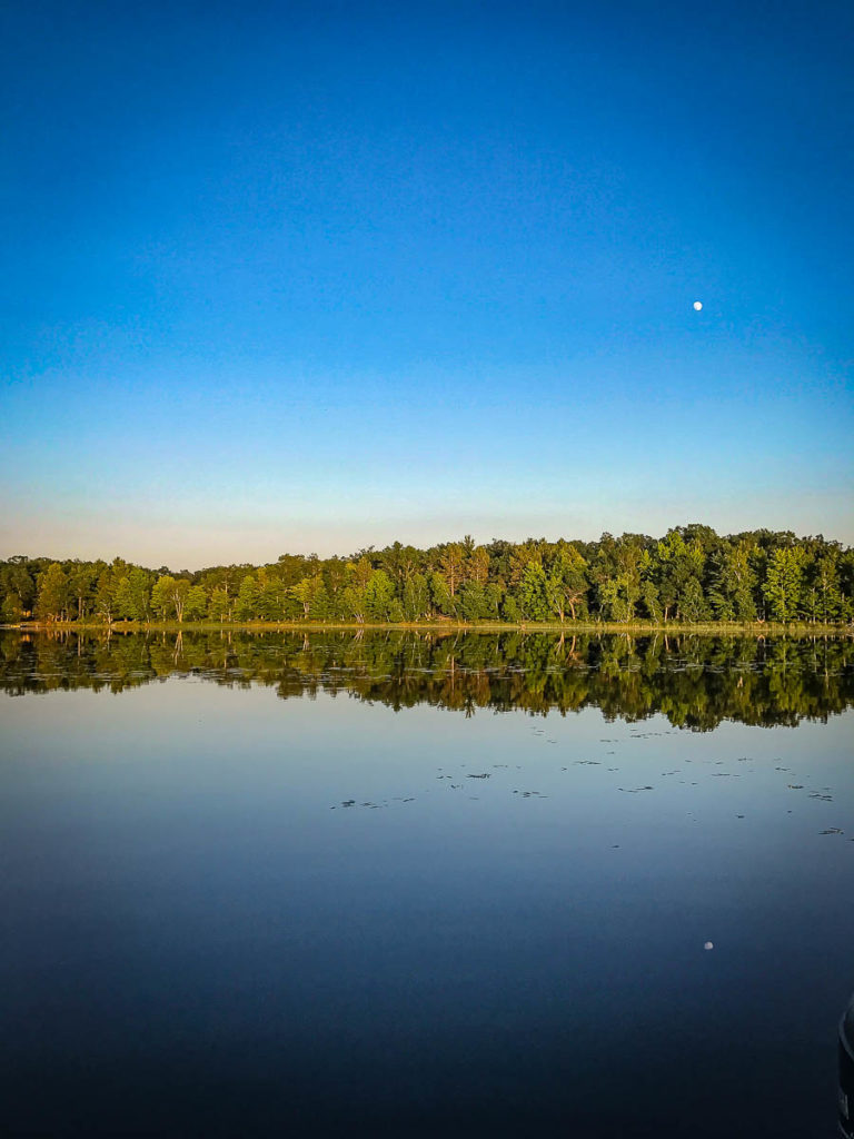 Moon reflected over Bass Lake