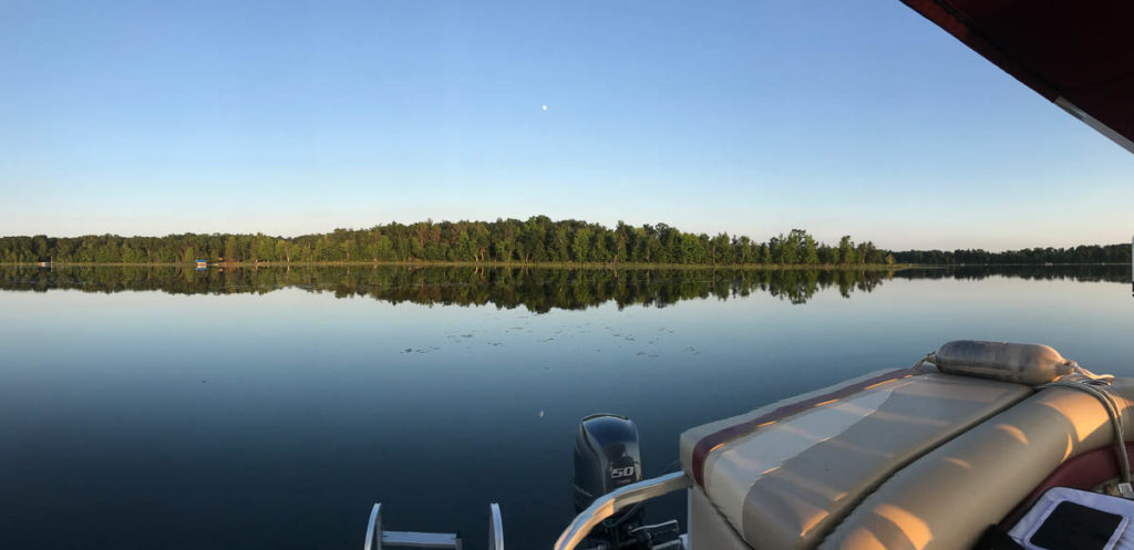 Pontoon, moon and Bass Lake