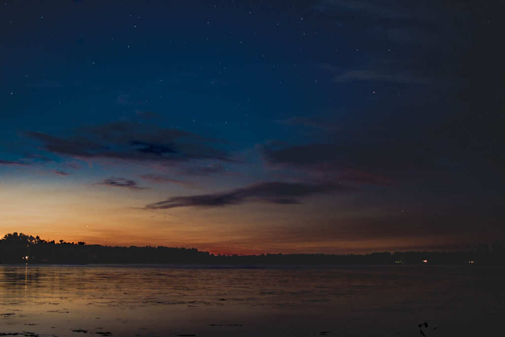 Sunset and stars over Bass Lake