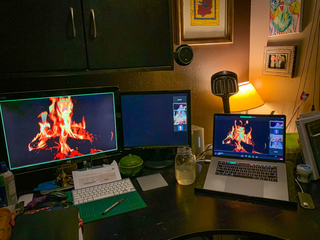A virtual Boy Scout campout.  Here is Ben's command central for the virtual bonfire.