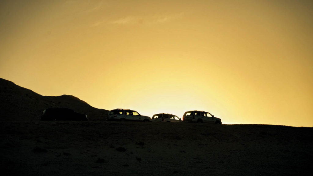 Our vehicles at sunset.