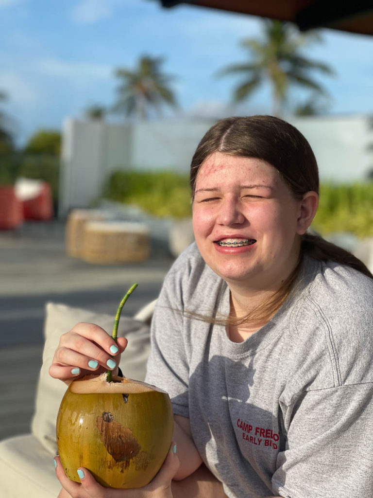 Nora was set on having at least one coconut just for the experience.  She didn't like it.