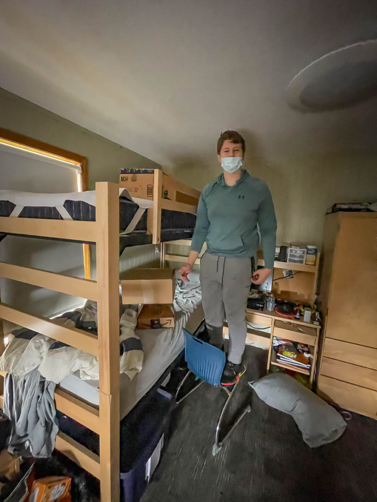 Kai in his dorm room.  He had given it a good cleaning so it would be presentable for my visit.   He assures me it isn't always this neat.