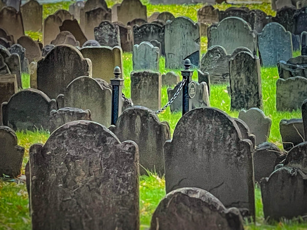 A perspective shot in the graveyard
