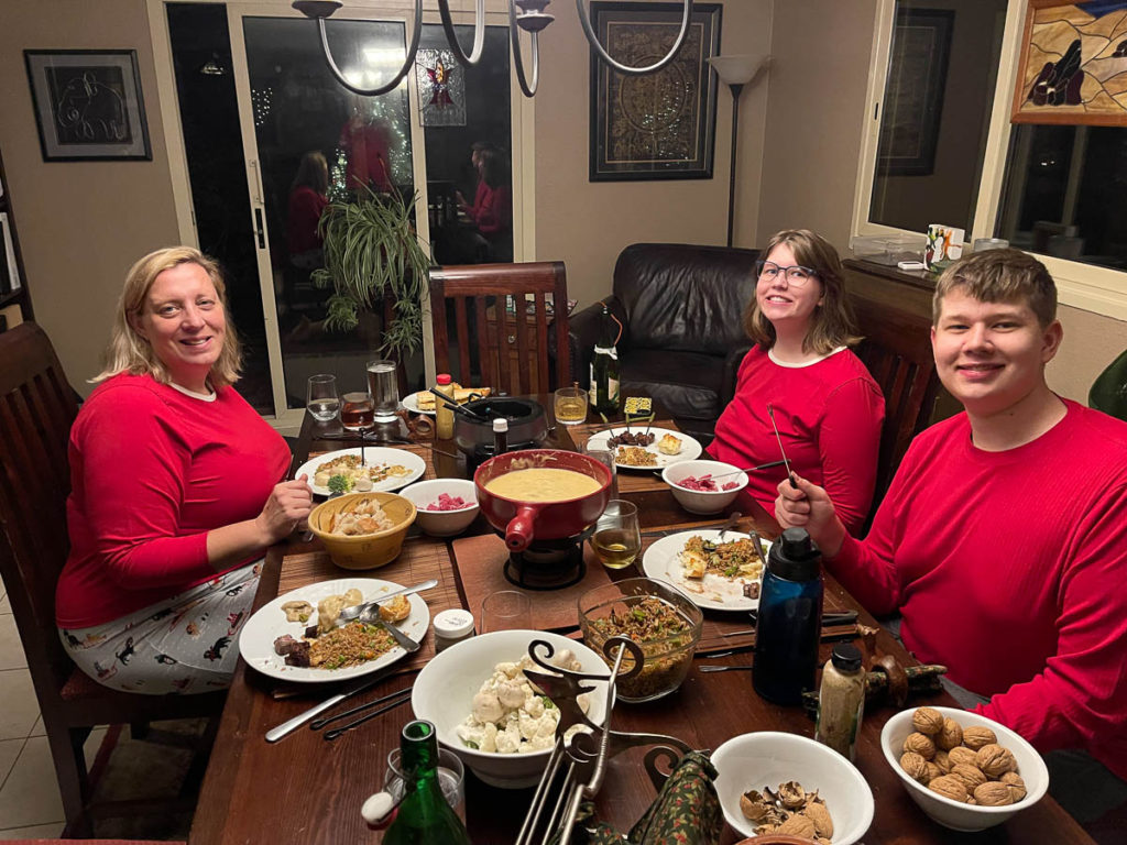 The Christmas eve tradition of family pajamas and fondue continues unbroken.